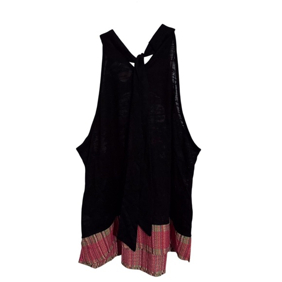 Savanna Jane Large Black Pink Floral Embroidered Tank Top Blouse Boho Tie Back - Picture 6 of 8